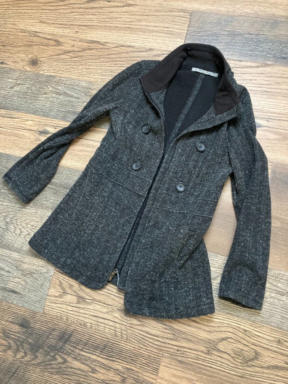 Athleta Women's Size S Charcoal Gray Fleece Coat Jacket Double Breasted Full Zip